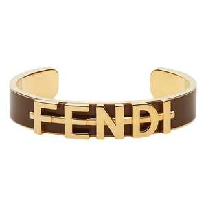 Fendi Fendigraphy Gold Tone Metal Brown Enamel Cuff